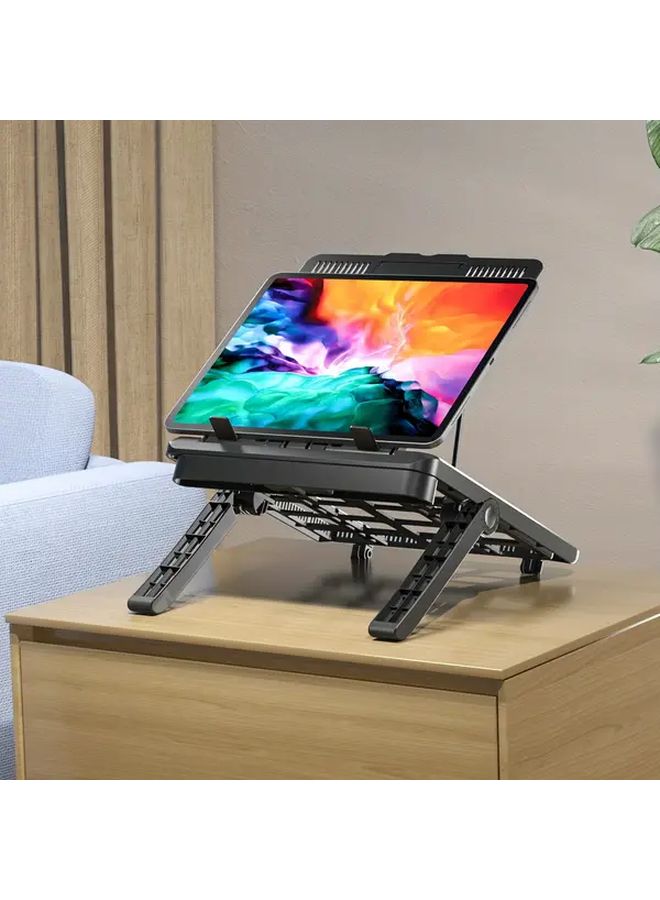 Black Portable Adjustable Laptop Stand For 17 3 Inch Laptops With Phone Holder - Image 2