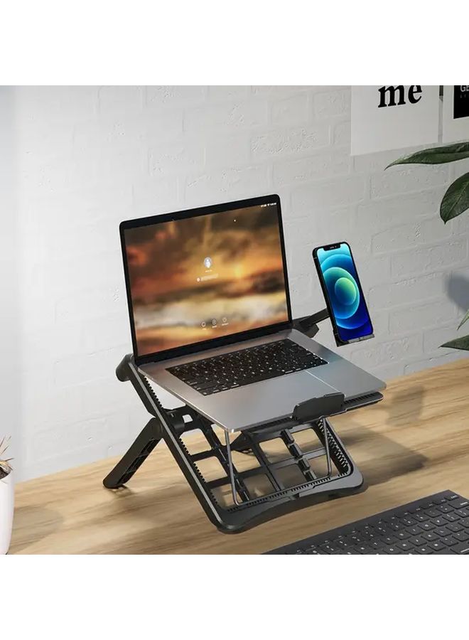 Black Portable Adjustable Laptop Stand For 17 3 Inch Laptops With Phone Holder - Image 3