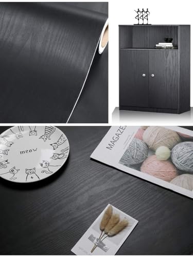 tiltil Black Wallpaper - Peel and Stick Wallpaper Wood – Black Wood Self-Adhesive & Removable Wall paper for Countertop Furniture Kitchen Wall, Countertop Contact Paper, Easy to Clean, 17.7” ×393” Vinyl - Image 3