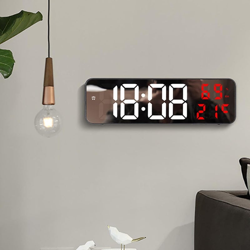 Suicune 9 Digital Wall Clock LED Mirror Alarm Clock with TemperatureDate DisplayDesk Wall Clock for Home Office