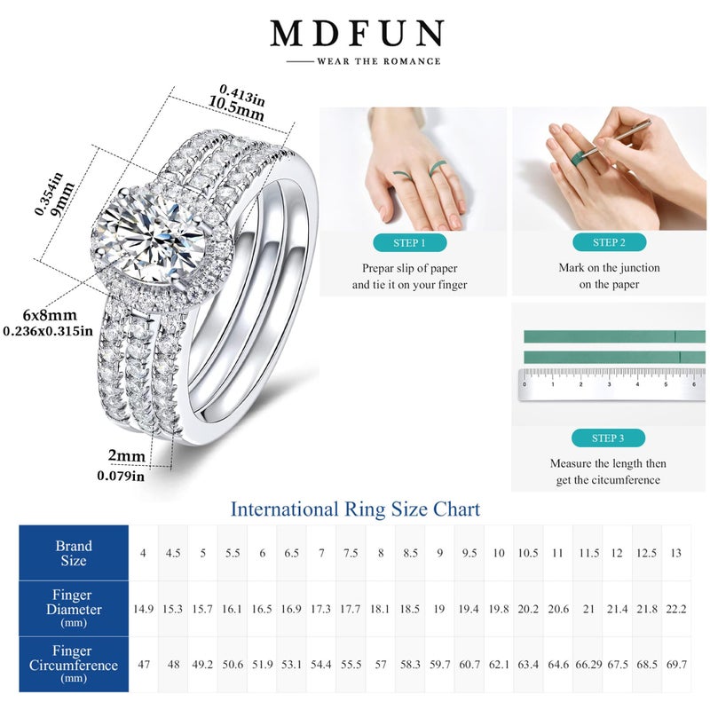 MDFUN Three-in-One Oval Halo Wedding Bands Set Engagement Rings 18K White Gold Plated Cubic Zirconia Promise Eternity Band for Women Size 7 - Image 3