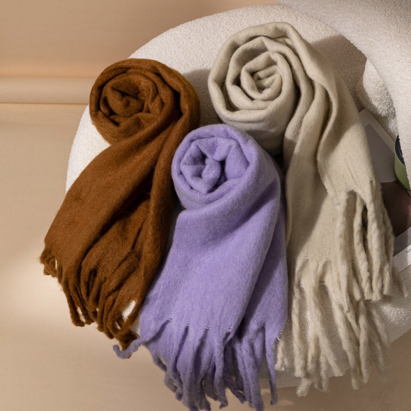 Women'S Mohair Scarf Winter Klein Blue Tassel Large Shawl Soft Waxy Thick Warm Scarf Solid Color Scarf Men - Image 4