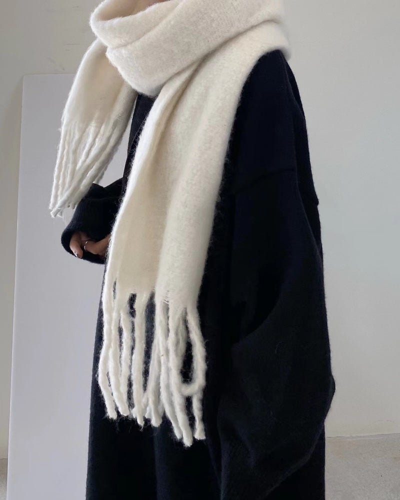 Women'S Mohair Scarf Winter Klein Blue Tassel Large Shawl Soft Waxy Thick Warm Scarf Solid Color Scarf Men - Image 1