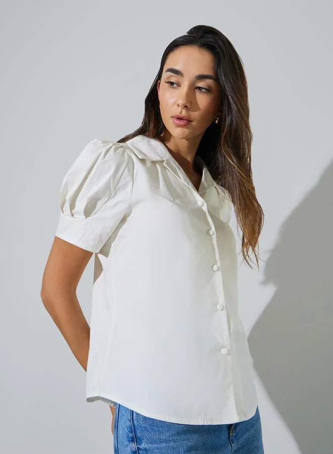 ستايلي White Regular Fit Puff Sleeve Shirt