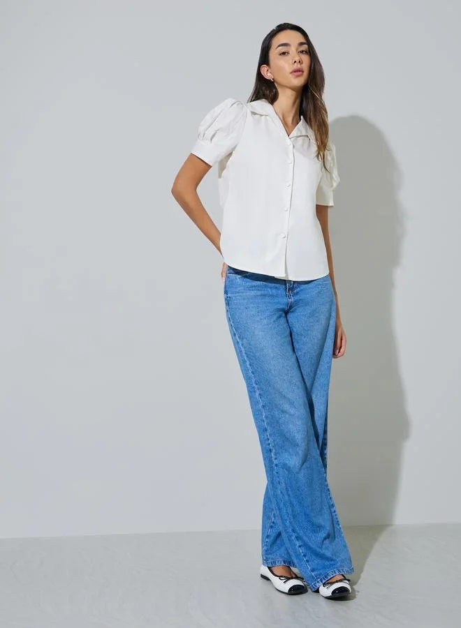 ستايلي White Regular Fit Puff Sleeve Shirt