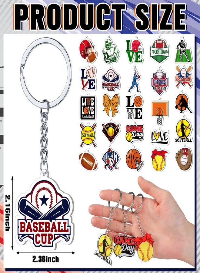 تونديامو مجموعة تونديمو من 100 قطعة من سلاسل المفاتيح الرياضية، 25 تصميمًا من الأكريليك لكرة القدم والبيسبول وكرة السلة والكرة اللينة، مناسبة للأولاد والبنات، هدايا حفلات الفرق، هدايا يوم المباراة، مكافآت مدرسية، وحشوات أكياس الهدايا - Image 3