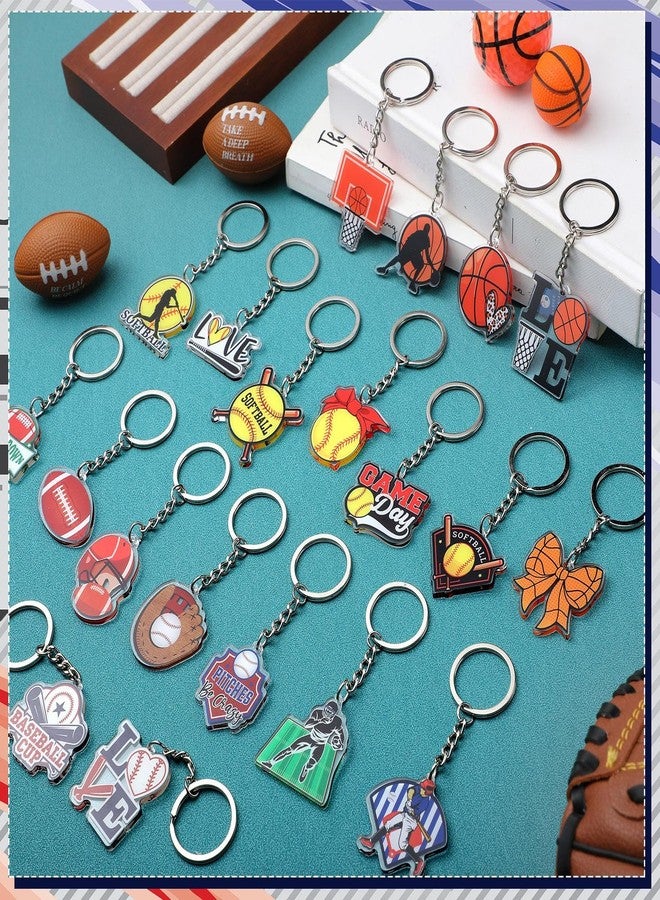 تونديامو مجموعة تونديمو من 100 قطعة من سلاسل المفاتيح الرياضية، 25 تصميمًا من الأكريليك لكرة القدم والبيسبول وكرة السلة والكرة اللينة، مناسبة للأولاد والبنات، هدايا حفلات الفرق، هدايا يوم المباراة، مكافآت مدرسية، وحشوات أكياس الهدايا - Image 5