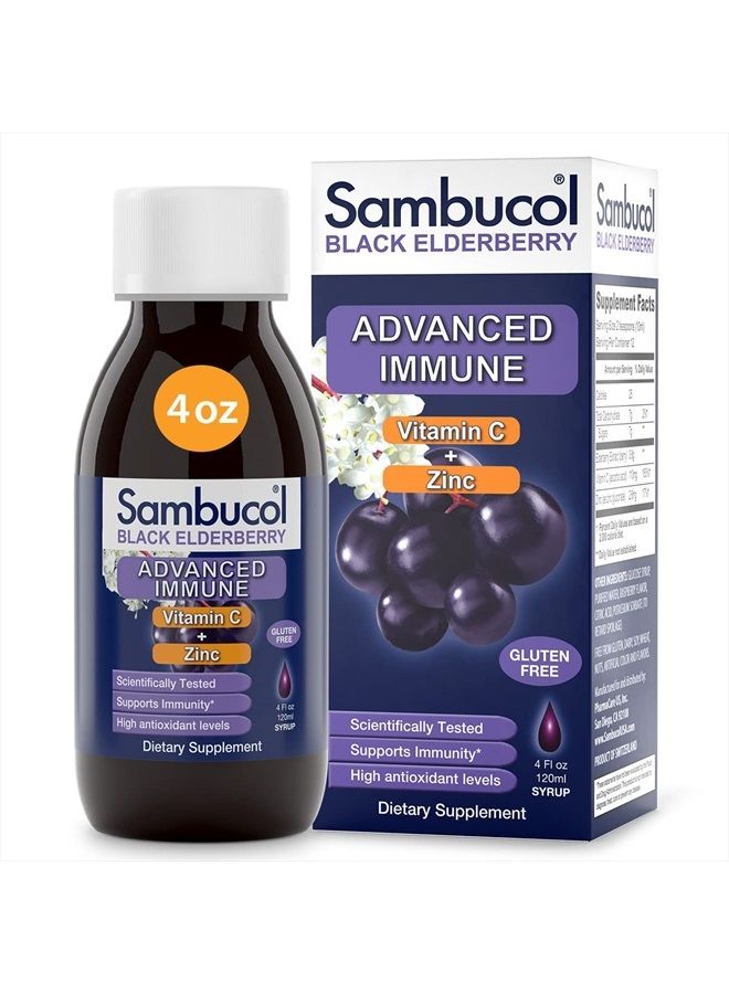 Sambucol Black Elderberry Syrup - Sambucus Elderberry Syrup, Advanced Immune Support, Black Elderberry Liquid, Elderberry Syrup, High Antioxidants, Gluten Free - Advanced Formula, 4 Fl Oz - Image 1