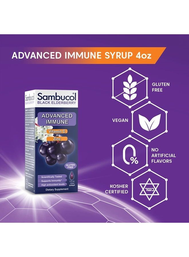 Sambucol Black Elderberry Syrup - Sambucus Elderberry Syrup, Advanced Immune Support, Black Elderberry Liquid, Elderberry Syrup, High Antioxidants, Gluten Free - Advanced Formula, 4 Fl Oz - Image 2