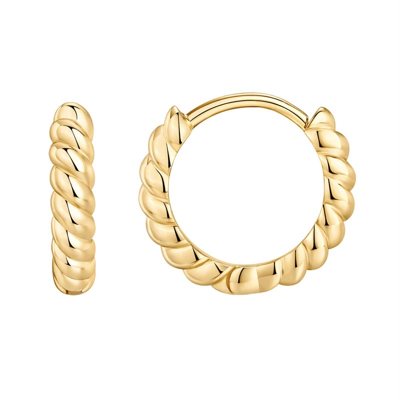 PAVOI 14K Yellow Gold Plated 925 Sterling Silver Post Twisted Huggie Earring | Women's Mini Hoop Earrings - Image 1