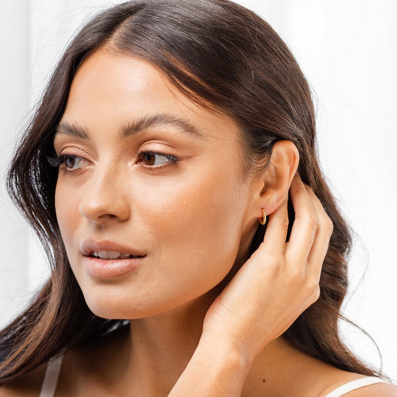 PAVOI 14K Yellow Gold Plated 925 Sterling Silver Post Twisted Huggie Earring | Women's Mini Hoop Earrings - Image 2