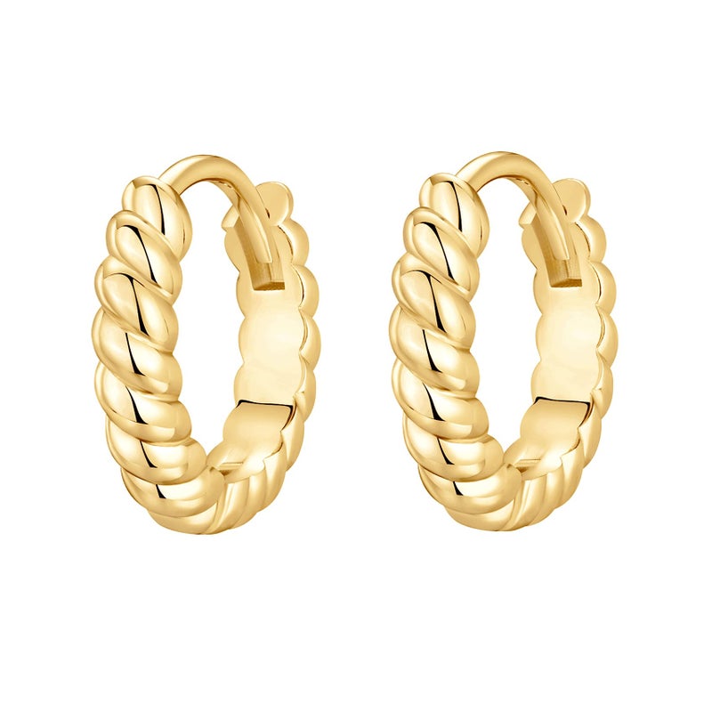 PAVOI 14K Yellow Gold Plated 925 Sterling Silver Post Twisted Huggie Earring | Women's Mini Hoop Earrings - Image 3
