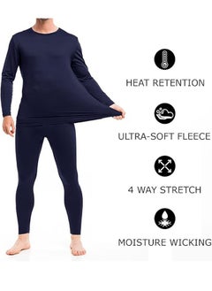 Beauenty Men's Cotton Thermal Underwear Set Shirt Pants Long Johns (Dark Blue)  - Image 2