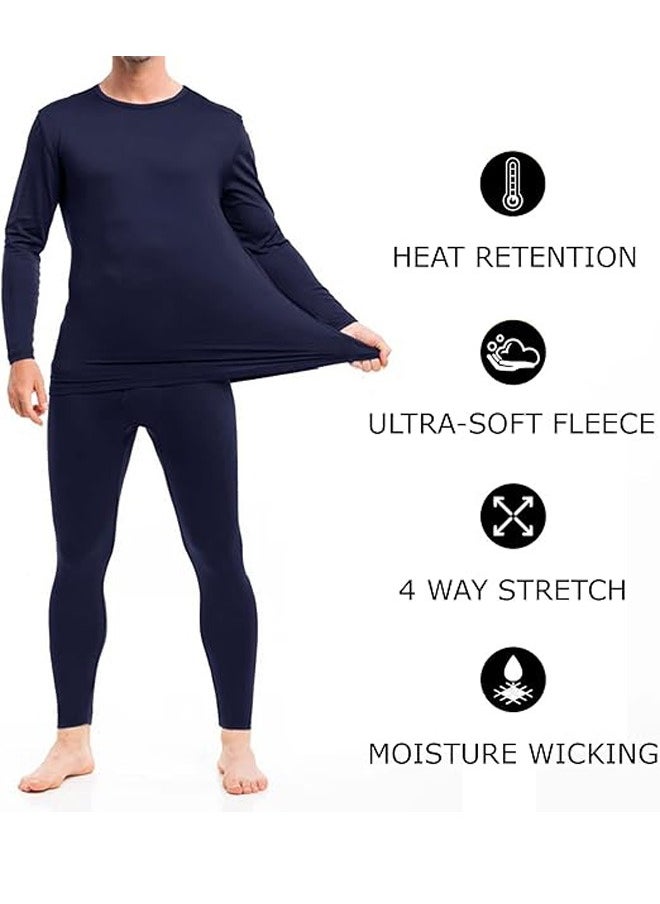 Beauenty - Men's Cotton Thermal Underwear Set Shirt Pants Long Johns (Dark Blue) - Image 1
