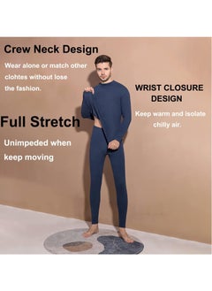 Beauenty Men's Cotton Thermal Underwear Set Shirt Pants Long Johns (Dark Blue)  - Image 4
