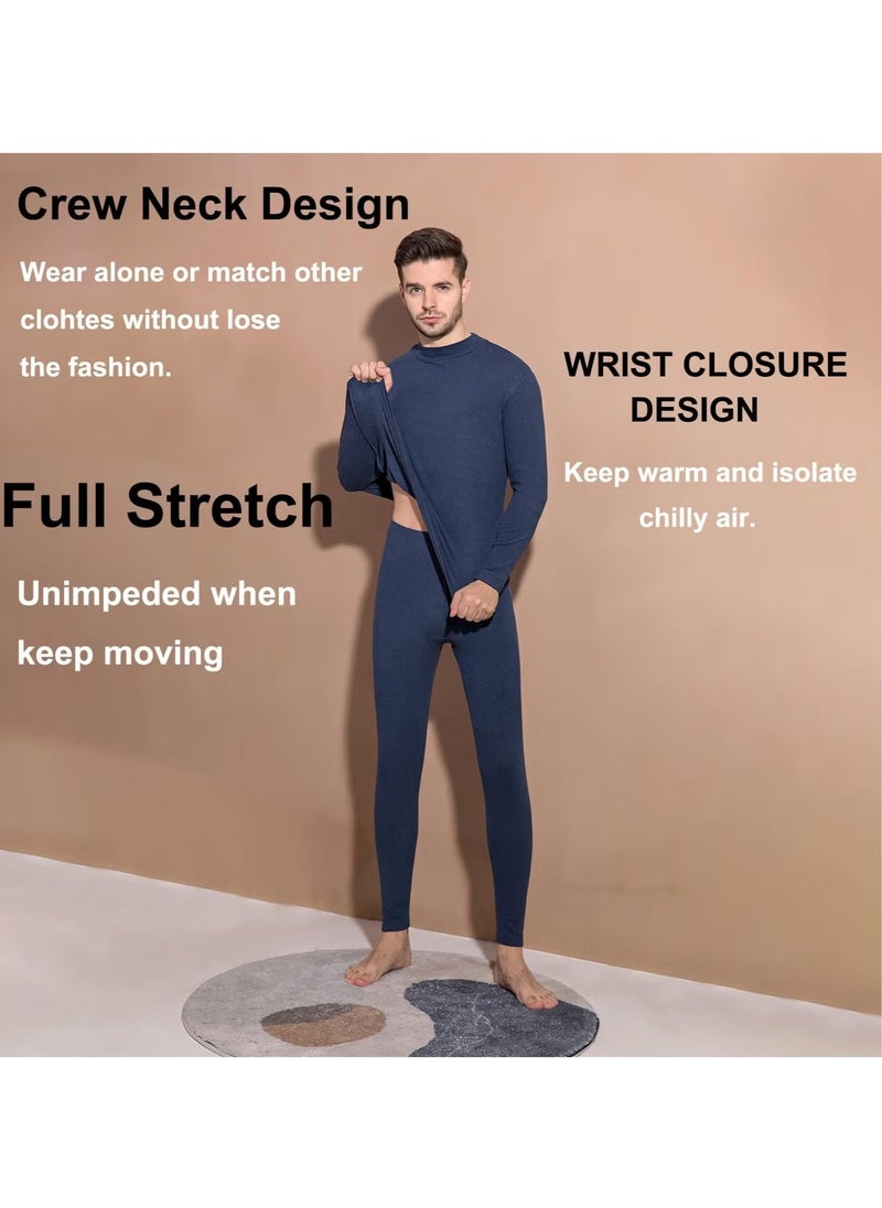Beauenty - Men's Cotton Thermal Underwear Set Shirt Pants Long Johns (Dark Blue) - Image 1