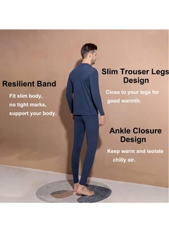 Beauenty Men's Cotton Thermal Underwear Set Shirt Pants Long Johns (Dark Blue)  - Image 5