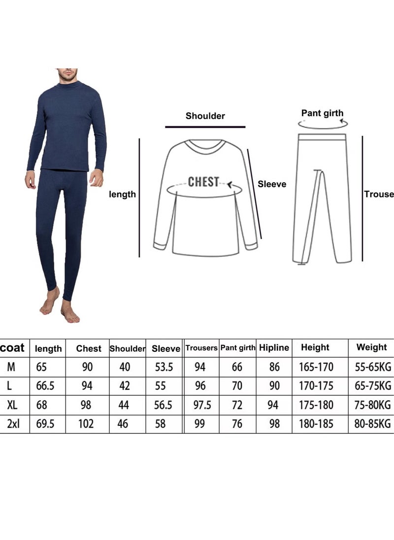 Beauenty - Men's Cotton Thermal Underwear Set Shirt Pants Long Johns (Dark Blue) - Image 1