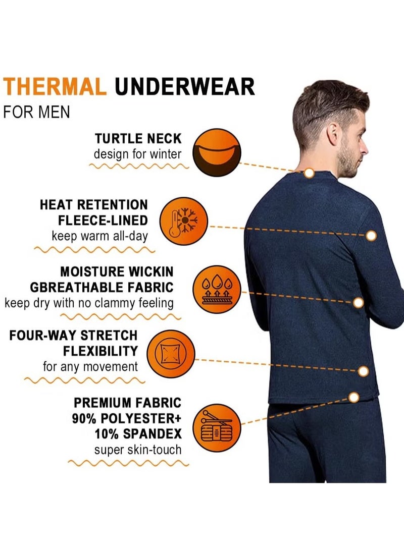 Beauenty - Men's Cotton Thermal Underwear Set Shirt Pants Long Johns (Dark Blue) - Image 1