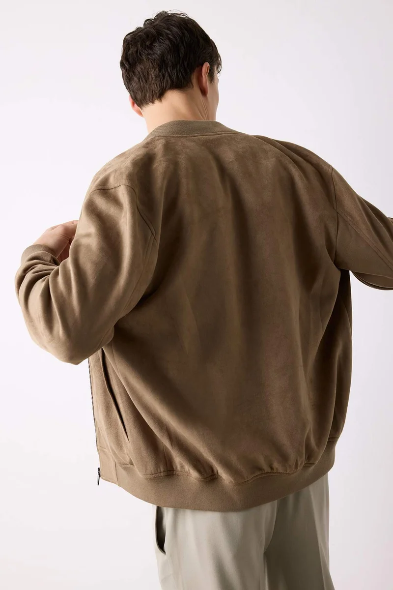 Defacto  Slim Fit College Collar Zippered Suede Bomber Jacket for Men | Best Price UAE