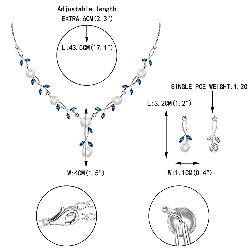 EVER FAITH Wedding Jewelry for Bridesmaid CZ Crystal Simulated Pearl Floral Vine Filigree Bridal Necklace Earrings Set Sky Blue Silver-Plated-Brass - Image 5