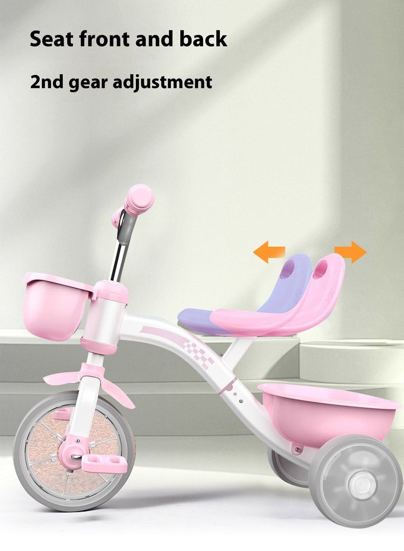 MaBaby Kids Tricycle, with Adjustable Seat and Storage Basket, 3-Wheel Pink Baby Bike, Kids BIcycle for Toddler 2-5 Years Boys and Girls Birthday Gifts - Image 3