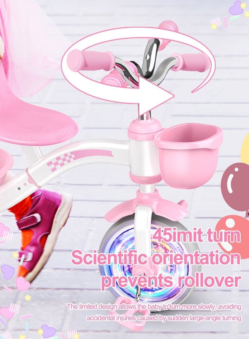 MaBaby Kids Tricycle, with Adjustable Seat and Storage Basket, 3-Wheel Pink Baby Bike, Kids BIcycle for Toddler 2-5 Years Boys and Girls Birthday Gifts - Image 5