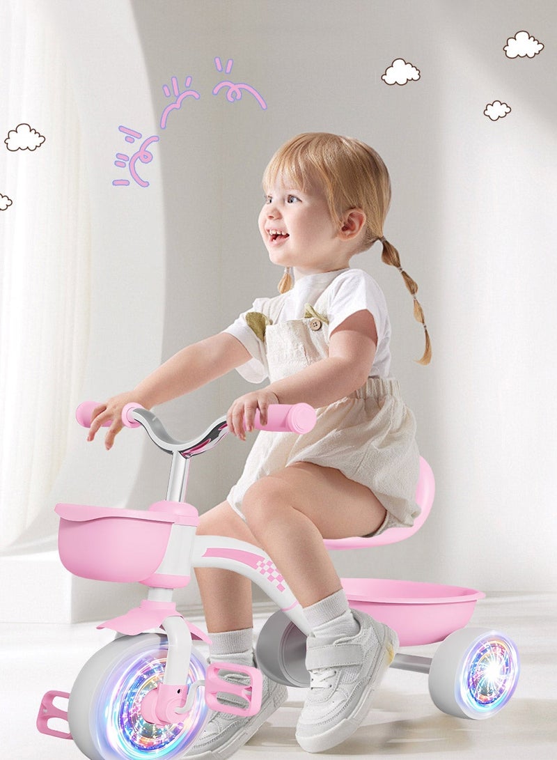 MaBaby Kids Tricycle, with Adjustable Seat and Storage Basket, 3-Wheel Pink Baby Bike, Kids BIcycle for Toddler 2-5 Years Boys and Girls Birthday Gifts - Image 2