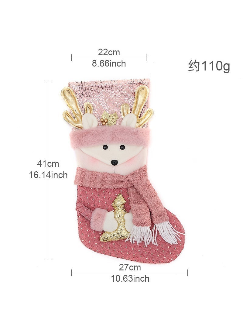 Qiaoding Cross-border New Christmas Holiday Decoration Sequins Plush Decoration Christmas Stocking Childrens Candy Bag Hanging Ornaments Elk 