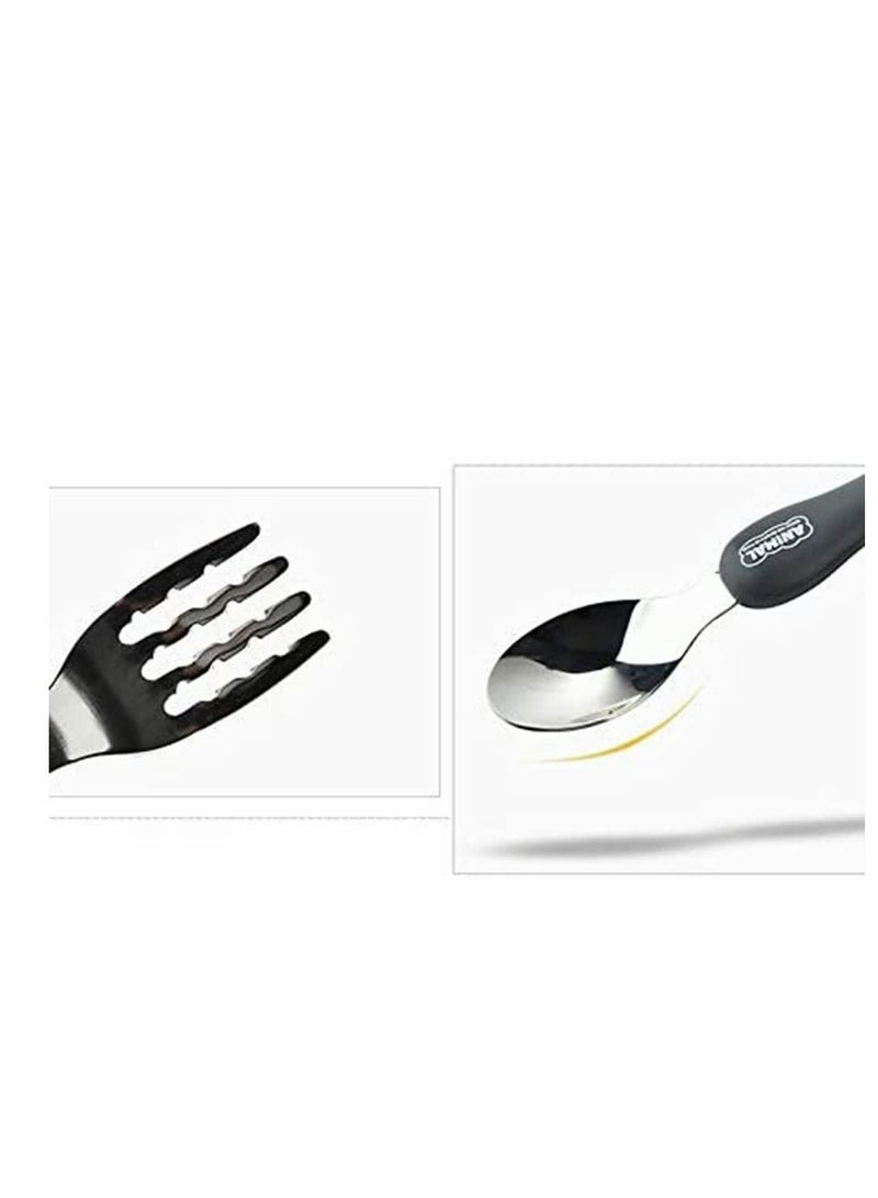كاست ويف أواني طفل صغير مجموعة 3pcs كيدلري مجموعات أدوات المائدة المحمولة للأطفال ملعقة وشوكة مع حالة بلاستيكية 304 الفولاذ المقاوم للصدأ BPA آمن (الدجاج ، الدب ، الأرنب) - Image 3
