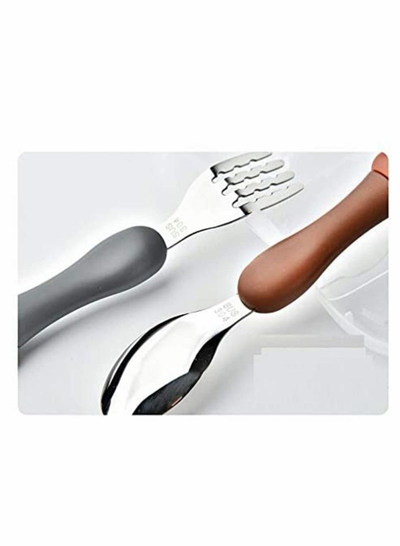 كاست ويف أواني طفل صغير مجموعة 3pcs كيدلري مجموعات أدوات المائدة المحمولة للأطفال ملعقة وشوكة مع حالة بلاستيكية 304 الفولاذ المقاوم للصدأ BPA آمن (الدجاج ، الدب ، الأرنب) - Image 4