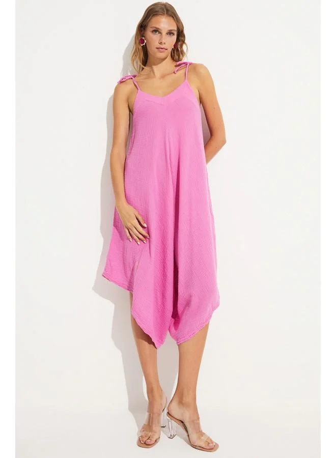 JUNE June Women Relaxed Fit Straps Tie Detail with Short Jumpsuit Fuchsia