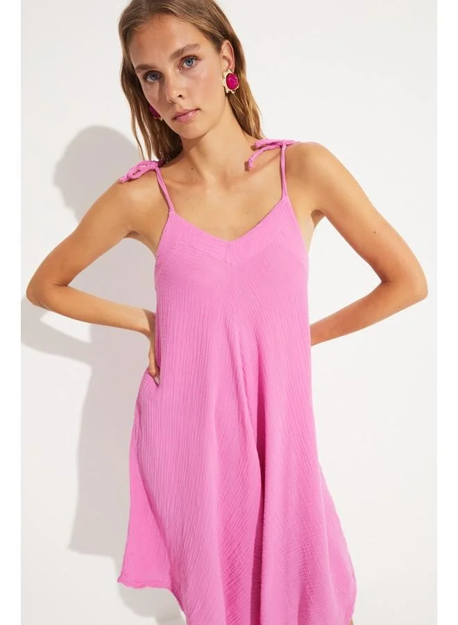 JUNE June Women Relaxed Fit Straps Tie Detail with Short Jumpsuit Fuchsia