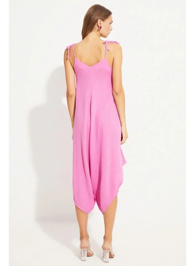 JUNE June Women Relaxed Fit Straps Tie Detail with Short Jumpsuit Fuchsia