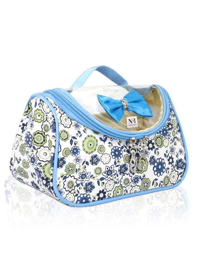 NFI essentials NFI essentials 11 Cms Women's and Girl's Floral Print Stylish Pouches for Makeup accessories; Cosmetic Toiletry Bag Travel Kit (Blue)  - Image 1