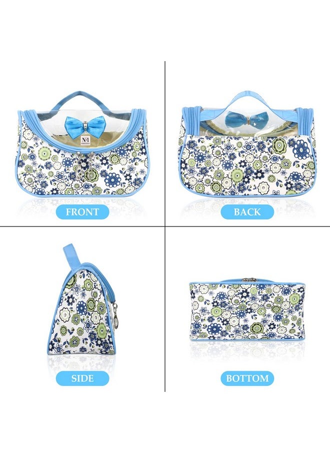 NFI essentials NFI essentials 11 Cms Women's and Girl's Floral Print Stylish Pouches for Makeup accessories; Cosmetic Toiletry Bag Travel Kit (Blue)  - Image 2