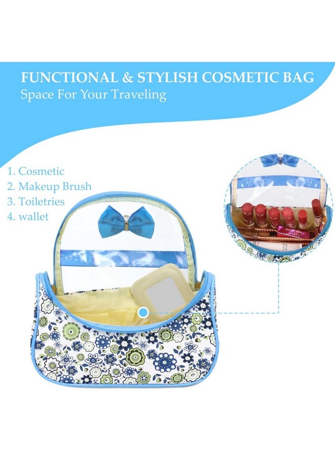 NFI essentials NFI essentials 11 Cms Women's and Girl's Floral Print Stylish Pouches for Makeup accessories; Cosmetic Toiletry Bag Travel Kit (Blue)  - Image 3