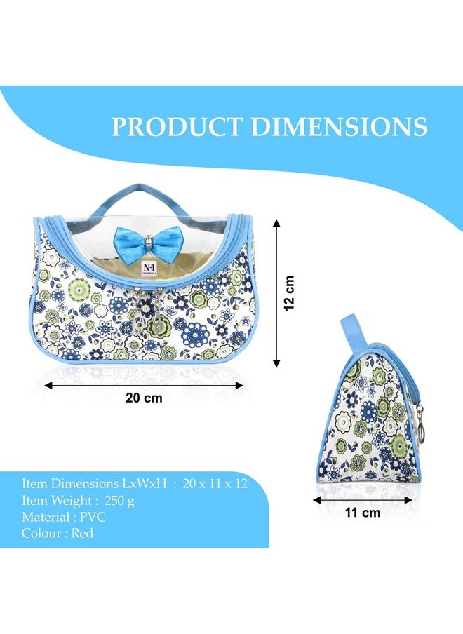 NFI essentials NFI essentials 11 Cms Women's and Girl's Floral Print Stylish Pouches for Makeup accessories; Cosmetic Toiletry Bag Travel Kit (Blue)  - Image 4