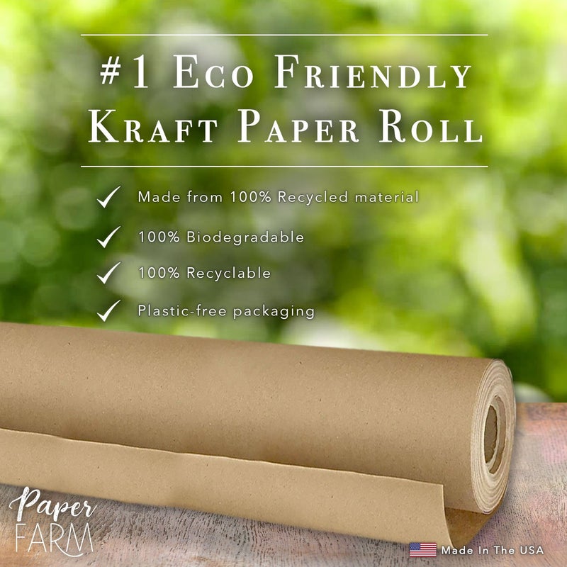 Paper Farm Eco Kraft Wrapping Paper Roll (Jumbo) | Biodegradable Recycled Material | Made in the USA | Multi-use: Natural Wrapping Paper, Table Runner, Moving, Packing & Shipping | 30â€ x 1200â€ (100ft) - Image 2