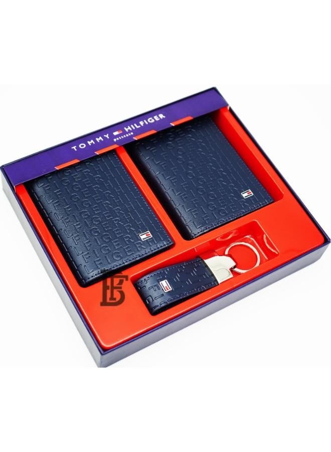 Tommy Hilfiger Plus Tommy Hilfiger Salto Men Leather Gift Set of Wallet+Card Case+Keyfob - blue/blue+blue/blue  - Image 1