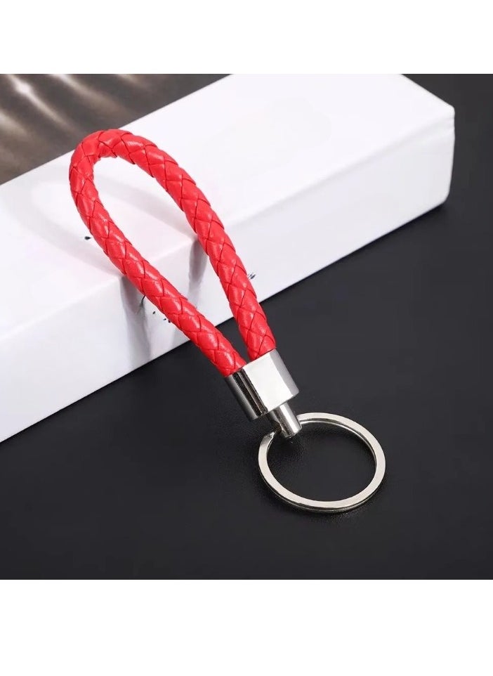 Generic Braided Keychain, PU Leather Metal Organization Rope Keychain, Compact And Lightweight DIY Key Ring, Portable Hand Woven Keychain For Women And Men, (5pcs, Red)  - Image 3