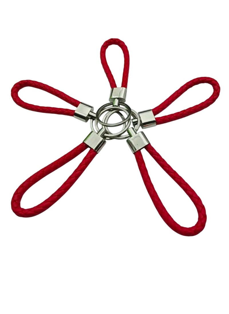Generic Braided Keychain, PU Leather Metal Organization Rope Keychain, Compact And Lightweight DIY Key Ring, Portable Hand Woven Keychain For Women And Men, (5pcs, Red)  - Image 1