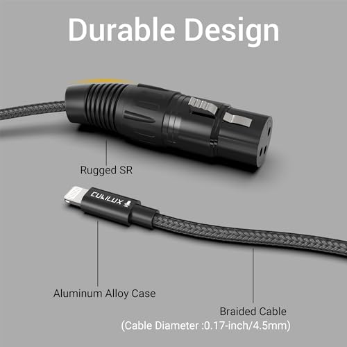 Cubilux XLR Female to Lightning Microphone Cable for Recording, Karaoke, XLR Dynamic Microphone to Lightning Braided Cable for iPhone 14/13/12 pro max, iPad 9/8/7, iPod, 2m/6.5FT - Image 5