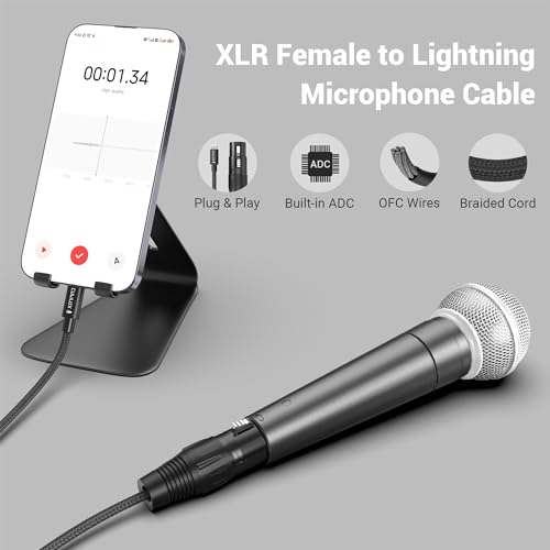 Cubilux XLR Female to Lightning Microphone Cable for Recording, Karaoke, XLR Dynamic Microphone to Lightning Braided Cable for iPhone 14/13/12 pro max, iPad 9/8/7, iPod, 2m/6.5FT - Image 3