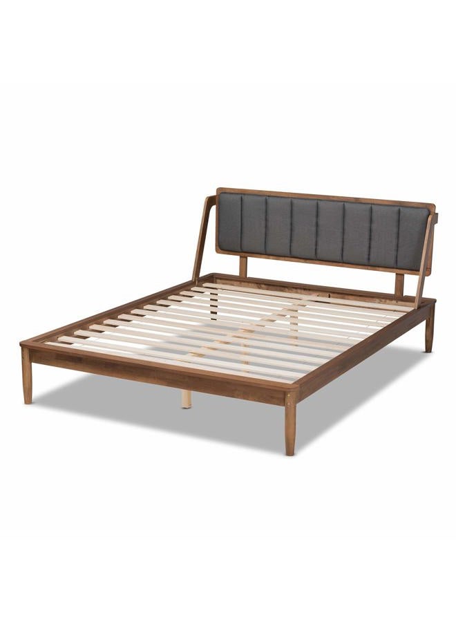 Baxton Studio Helsa Mid-Century Modern Dark Grey Fabric Upholstered and Walnut Finished Queen Size Platform Bed - Image 3