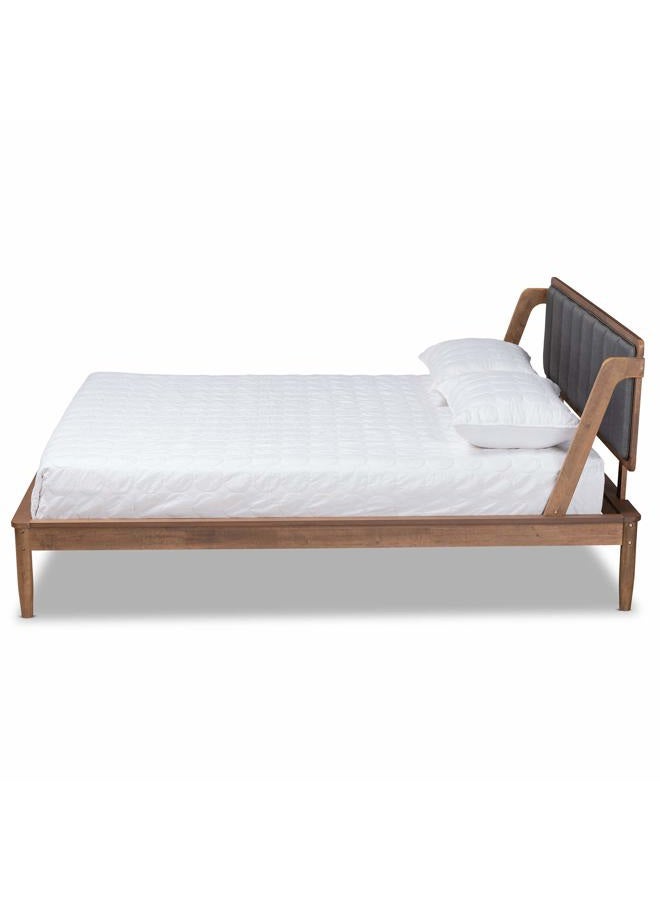 Baxton Studio Helsa Mid-Century Modern Dark Grey Fabric Upholstered and Walnut Finished Queen Size Platform Bed - Image 2