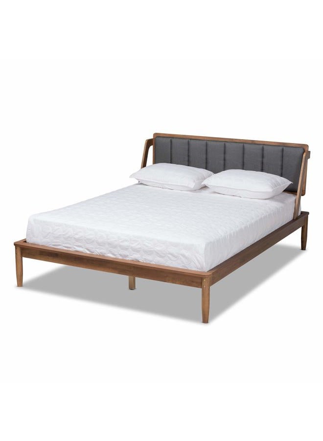 Baxton Studio Helsa Mid-Century Modern Dark Grey Fabric Upholstered and Walnut Finished Queen Size Platform Bed - Image 1