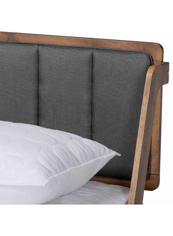 Baxton Studio Helsa Mid-Century Modern Dark Grey Fabric Upholstered and Walnut Finished Queen Size Platform Bed - Image 4