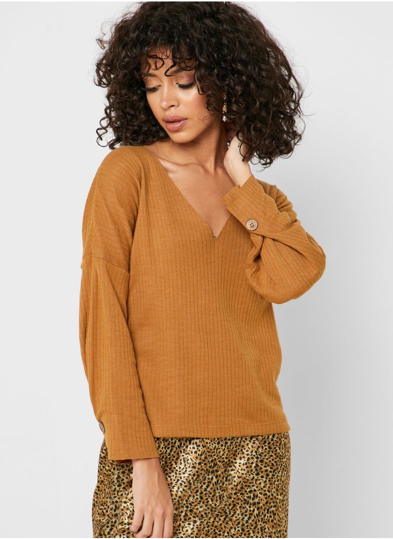 The Label Life - Ribbed Button Detail Top - Image 1