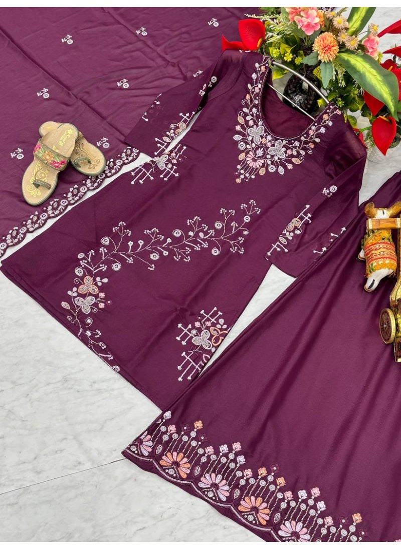Super Asian Designer Star Georgette Kurti Palazzo Set with Dupatta – Heavy Moti, Bidas & Sequin Embroidery | Fully Stitched  - Image 5